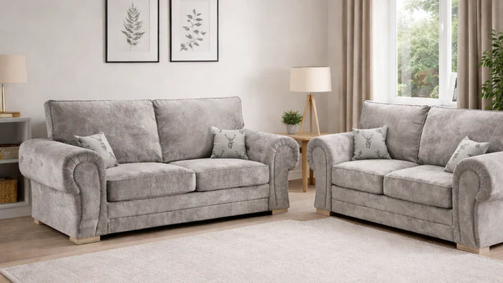 Verona Sofa Set 2 & 3 Seater | Light Grey Fabric Sofa