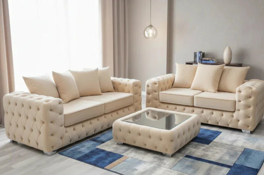 Ashton Chesterfield 3+2 Seater Sofa Set | Velvet Sofas in Cream, Navy, Silver & Mink
