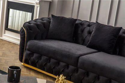 Luxurious Black Velvet Chesterfield Sofa Set – 3+2+1 | 3+2 | 2+1