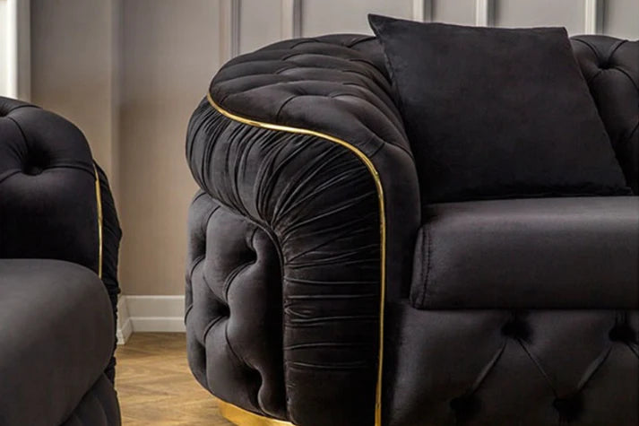 Luxurious Black Velvet Chesterfield Sofa Set – 3+2+1 | 3+2 | 2+1