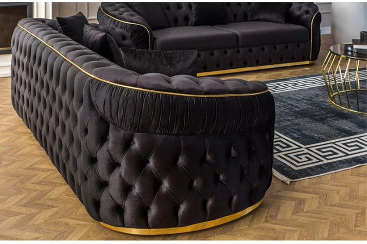 Luxurious Black Velvet Chesterfield Sofa Set – 3+2+1 | 3+2 | 2+1