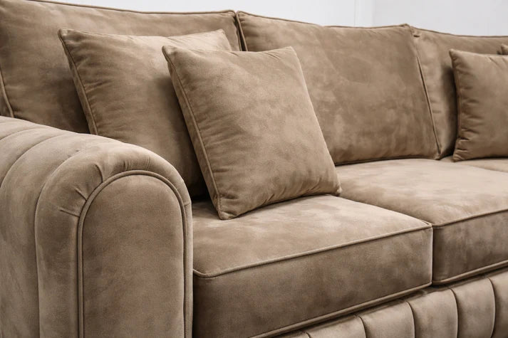 Luxury 5 Seater L-Shaped Corner Sofa – Beige Velvet
