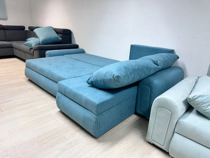 Berlin Universal Corner Sofa Bed with Storage – Sky Blue – Left or Right Facing – Modern Convertible Sofa Bed UK