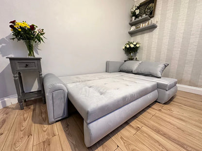 Berlin Universal Corner Sofa Bed with Storage – Silver – Left or Right Facing – Modern Convertible Sofa Bed UK
