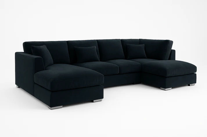 Bishop U-Shaped Velvet Sectional Sofa with Chaise — Black & Navy