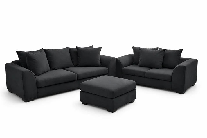 Dylon 3+2 Sofa Set in Black with Footstool