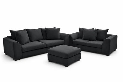 Dylon 3+2 Sofa Set in Black with Footstool