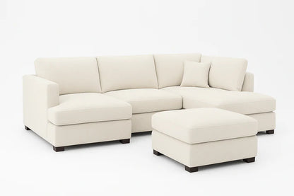 Carnaby Cinema U-Shape Sofa – Beige | Large Linen Polyester Corner Sofa with Footstool