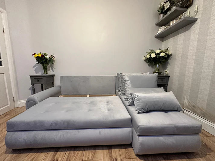 Berlin Universal Corner Sofa Bed with Storage – Silver – Left or Right Facing – Modern Convertible Sofa Bed UK