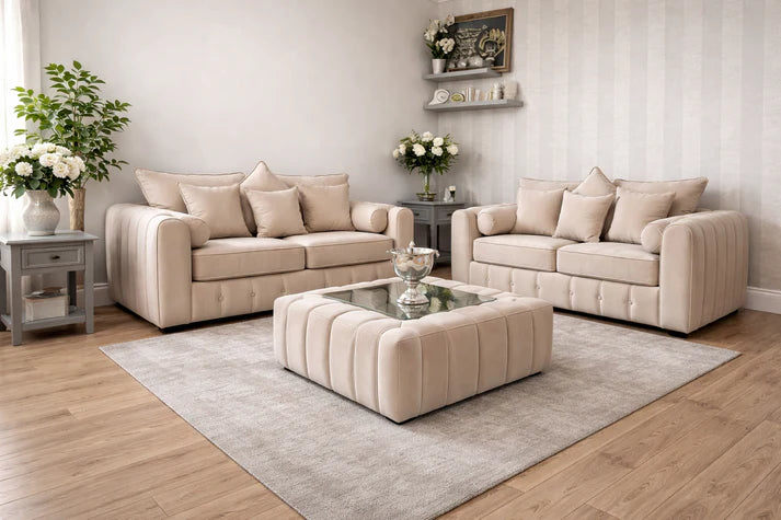Lilly 3 + 2 Seater Sofa Set with Coffee Table – Beige
