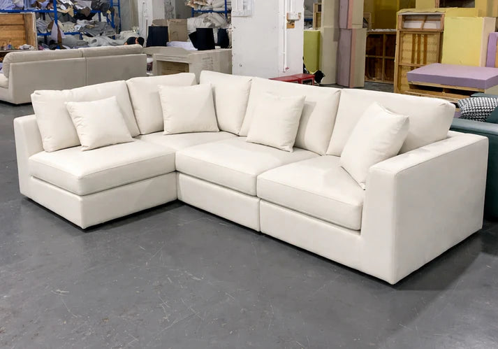 Luxury 5 Seater L-Shaped Corner Sofa in Cream Fabric
