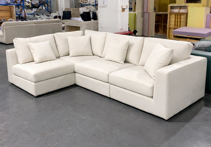 Luxury 5 Seater L-Shaped Corner Sofa in Cream Fabric
