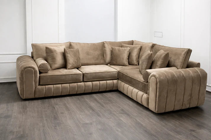 Luxury 5 Seater L-Shaped Corner Sofa – Beige Velvet