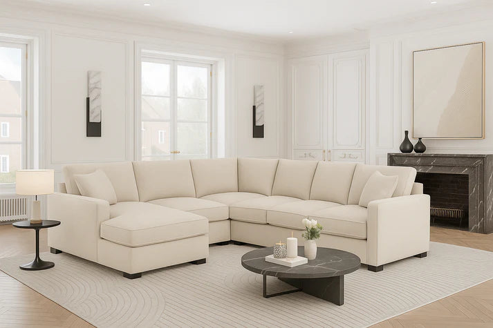 Kingston L-Shape Sectional Sofa – Cream Beige | Modern Minimalist Design