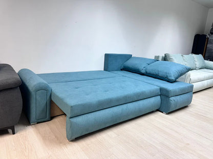 Berlin Universal Corner Sofa Bed with Storage – Sky Blue – Left or Right Facing – Modern Convertible Sofa Bed UK
