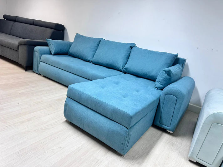 Berlin Universal Corner Sofa Bed with Storage – Sky Blue – Left or Right Facing – Modern Convertible Sofa Bed UK