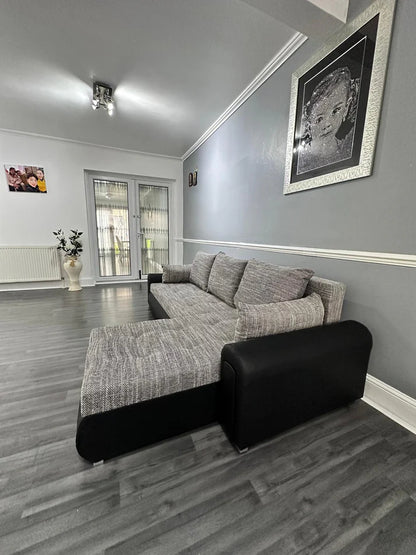 Berlin Universal Corner Sofa Bed with Storage – Grey Black – Left or Right Facing – Modern Convertible Sofa Bed UK