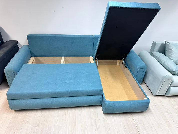 Berlin Universal Corner Sofa Bed with Storage – Sky Blue – Left or Right Facing – Modern Convertible Sofa Bed UK
