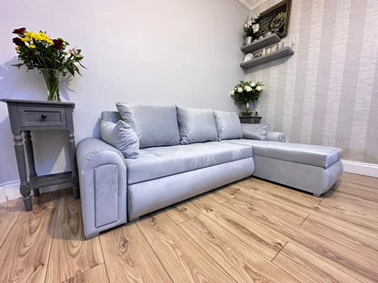 Berlin Universal Corner Sofa Bed with Storage – Silver – Left or Right Facing – Modern Convertible Sofa Bed UK