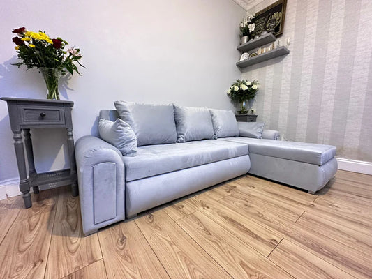 Berlin Universal Corner Sofa Bed with Storage – Silver – Left or Right Facing – Modern Convertible Sofa Bed UK
