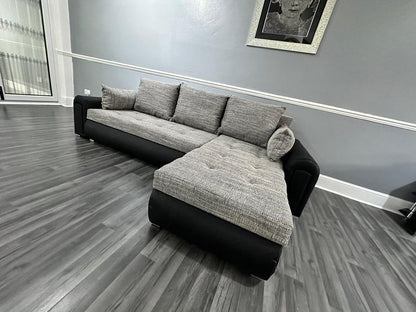 Berlin Universal Corner Sofa Bed with Storage – Grey Black – Left or Right Facing – Modern Convertible Sofa Bed UK