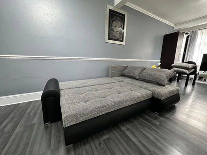 Berlin Universal Corner Sofa Bed with Storage – Grey Black – Left or Right Facing – Modern Convertible Sofa Bed UK