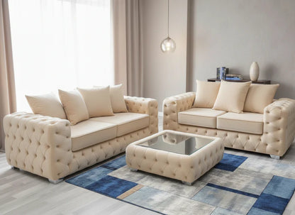 Ashton Chesterfield 3+2 Seater Sofa Set | Velvet Sofas in Cream, Navy, Silver & Mink