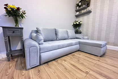 Berlin Universal Corner Sofa Bed with Storage – Silver – Left or Right Facing – Modern Convertible Sofa Bed UK