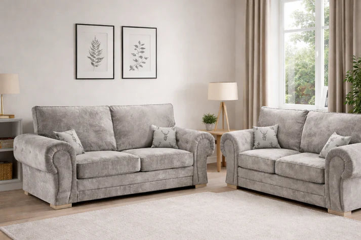 Verona Sofa Set 2 & 3 Seater | Light Grey Fabric Sofa